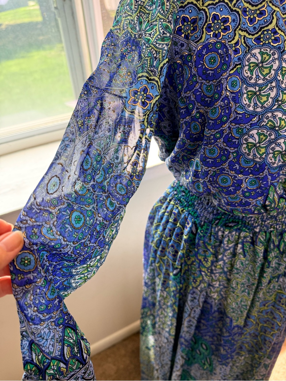 Alexa B Nite maxi blue green paisley dress resort chic party petite size 6 - Picture 5 of 12